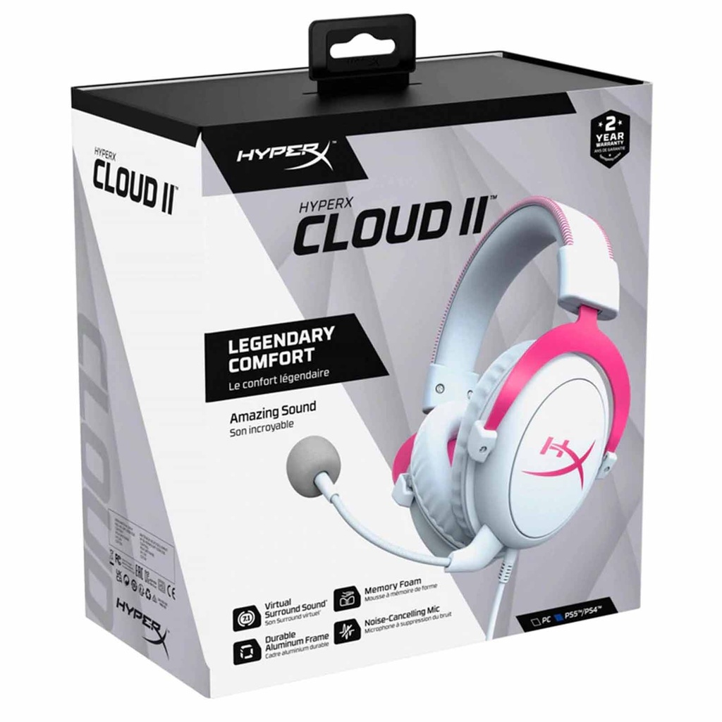 HyperX Cloud II Gaming Headset (WhitePink) Gear Studio PC Gaming